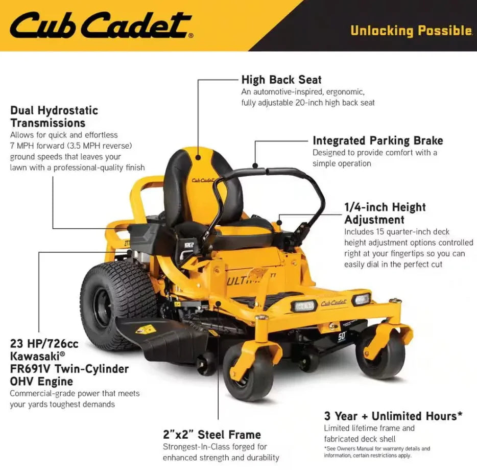 Cub Cadet Ultima ZT1 50" Zero-Turn Riding Lawn Mower – Power, Precision & Comforts