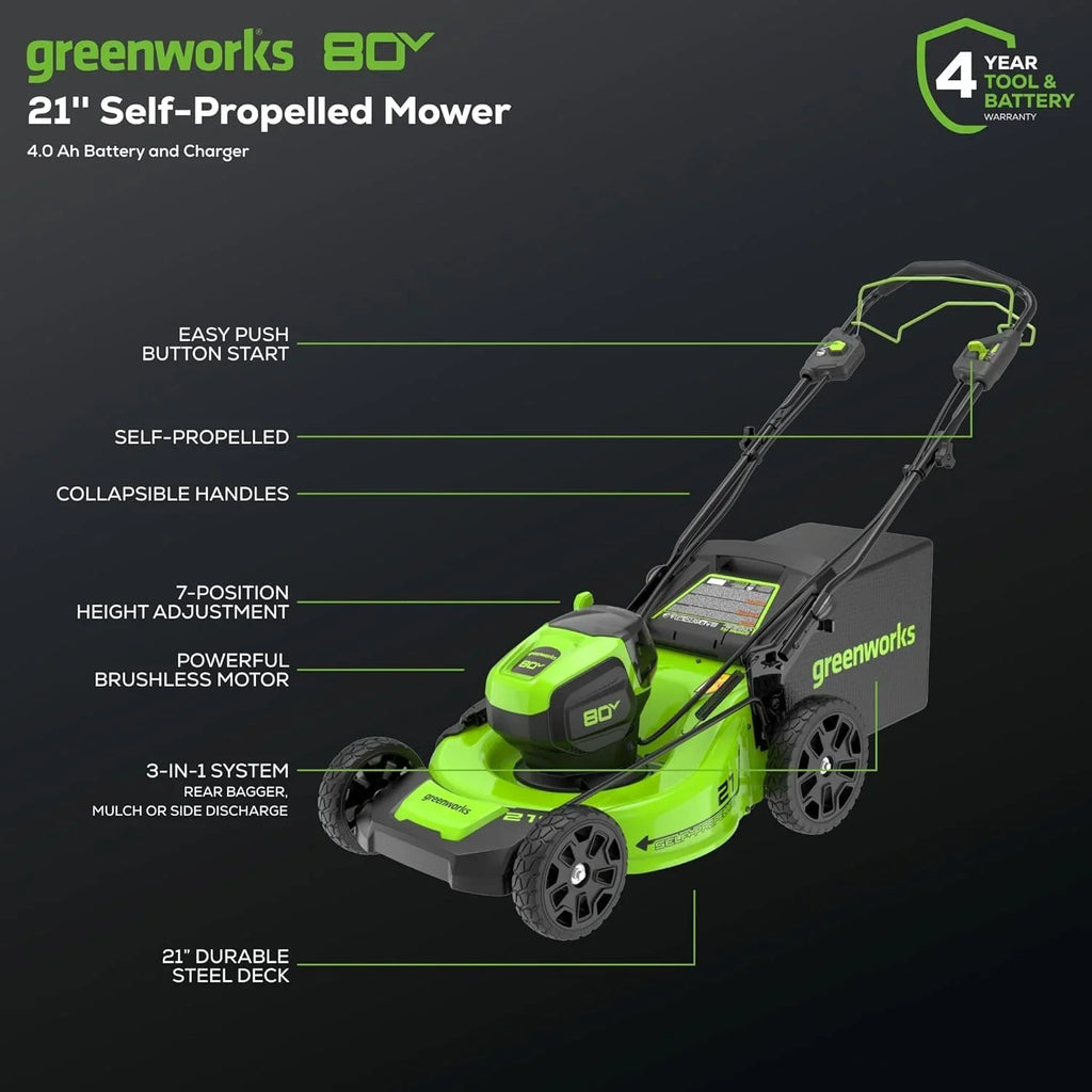 Greenworks 80V 21" Cordless Self-Propelled Lawn Mowers