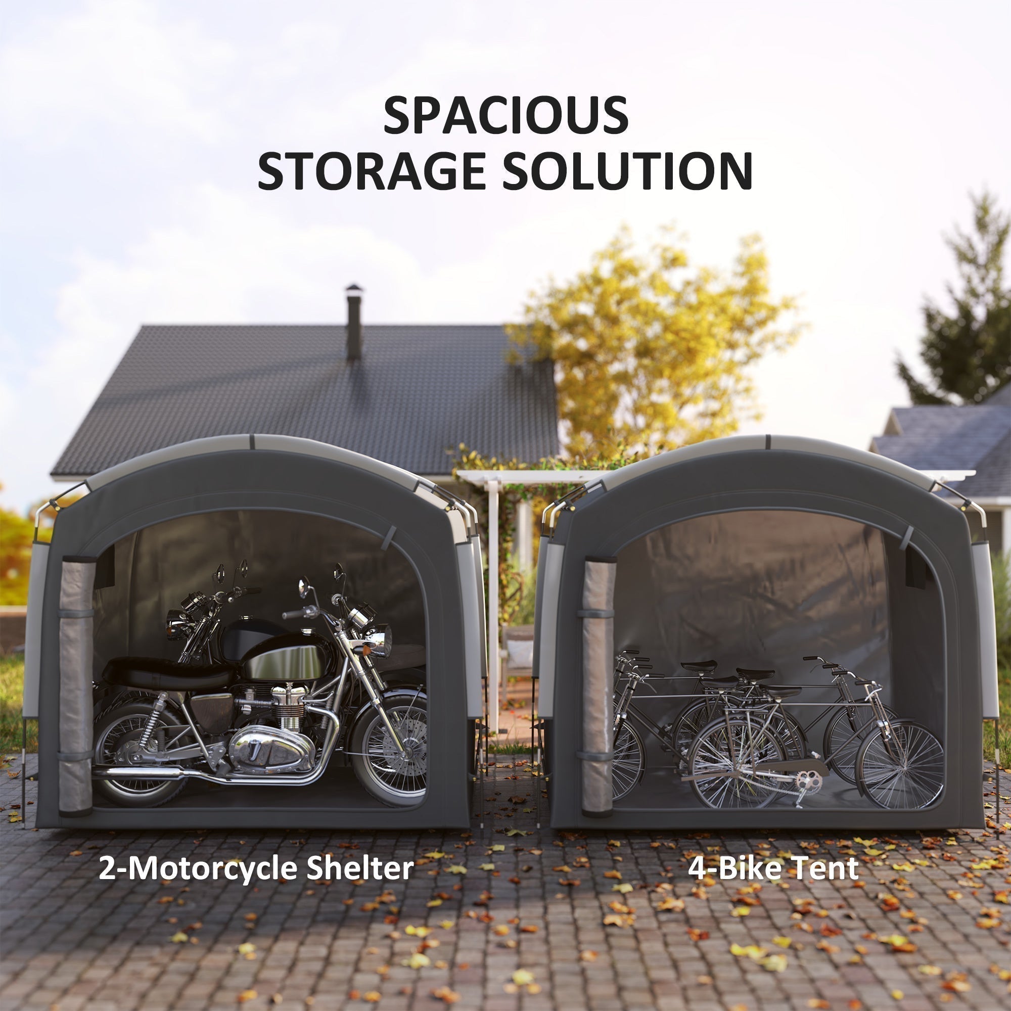 Bike Storage Shed Tent, Portable And Waterproof With 210D Oxford Fabric And Carry Bag For 3 - 4 Bicycles, Dark Gray - Decindoor